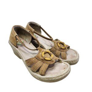 Earth Spirit Liberty Taupe Womens Leather Wedge Sandals Size 7 Tan Colorful Ring